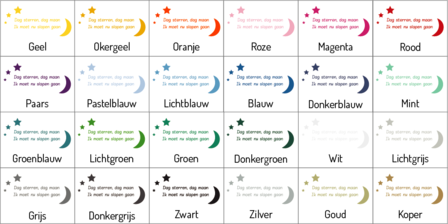 Kleuren muursticker dag sterren, dag maan. Ik moet nu slapen gaan | muurenstickers.nl
