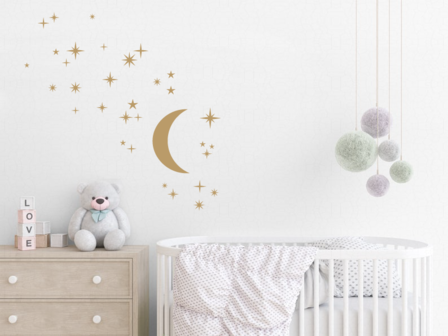 Muursticker maan met sterren babykamer | Muur &amp; Stickers