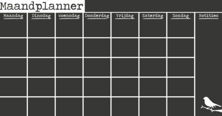 Krijtbordfolie maandplanner vogel | muurenstickers.nl
