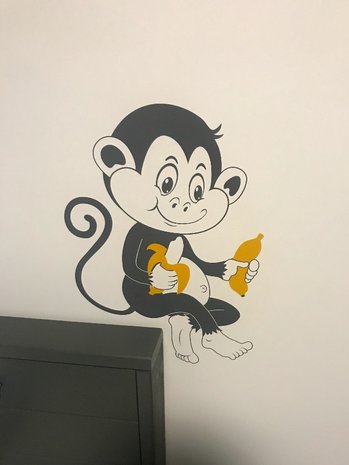 Muursticker Aap met bananen | muurenstickers.nl