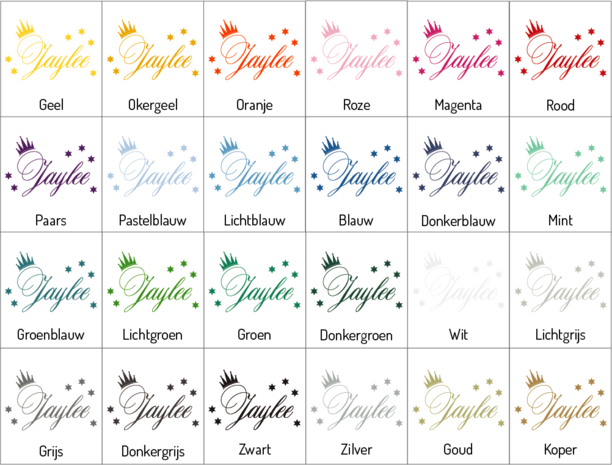 Kleuren muursticker naam met sterren en kroontje | Muur & Stickers