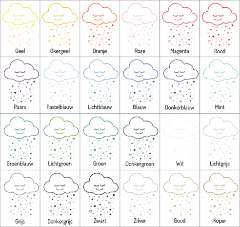 Muursticker wolkje met gezicht en hartjes, sterretjes en stippen | muurenstickers.nl 