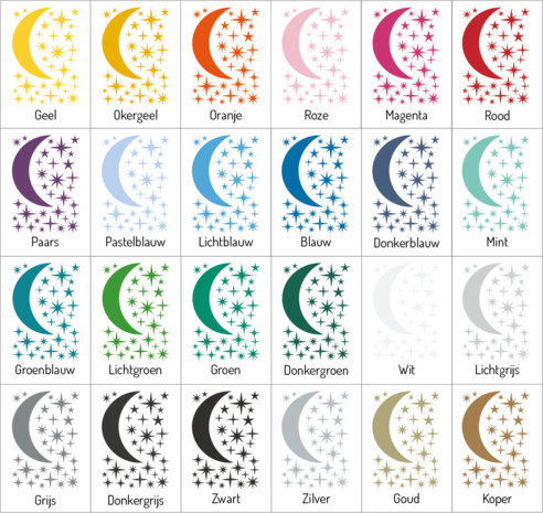 Kleuren muurstickers maan met sterren | Muur & Stickers