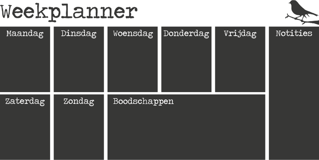 Krijtbordfolie 'Weekplanner Vogel' liggend zonder button | Muur & Stickers