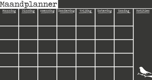Krijtbordfolie maandplanner vogel | muurenstickers.nl